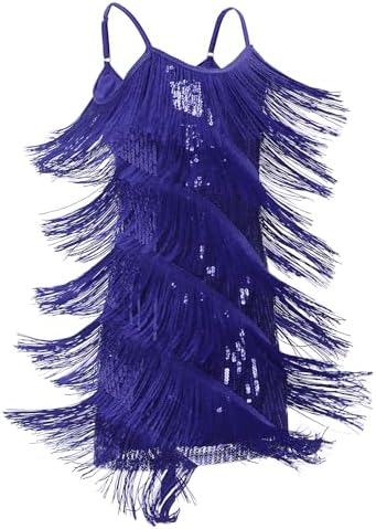 IDOPIP Kids Girls 1920s Flapper Dress Tassels Sequins Fringe Latin Dance Dress Gatsby Halloween Party Ballroom Dance Costumes