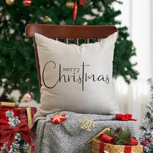 Allorry Christmas Pillow Covers Merry Christmas Throw Pillow Decorative Beige Cotton Cloth Linen Cloth Pillow Cover Sofa Cover Decorative Rectangle Length 18X18 inches