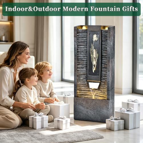 39.2" H Water Fountain Outdoor with LED Lights, Pool Fountain