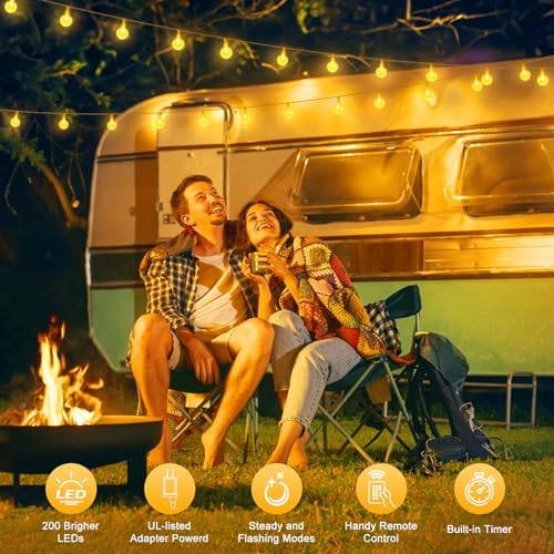 Minetom Crystal Globe String Lights Plug in - 66 ft 200 LED Globe Fairy String Lights with Remote and Timer, Waterproof for Bedroom Tent Loft Bed Window Porch Patio Wedding Party Holiday Decor