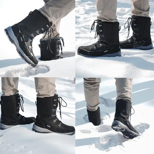 ROCKMARK Mens Winter Mid-Calf Snow Boots Fur Lined Warm Waterproof Slip On Outdoor Athletic Snow Boots