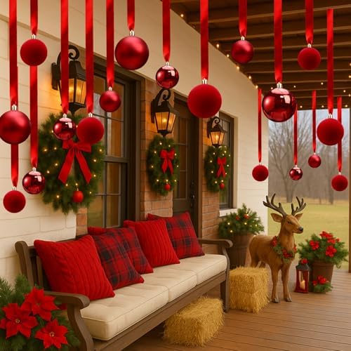 Halloscume 78 Pcs Christmas Ball Ornaments Ceiling Hanging Decor, Red