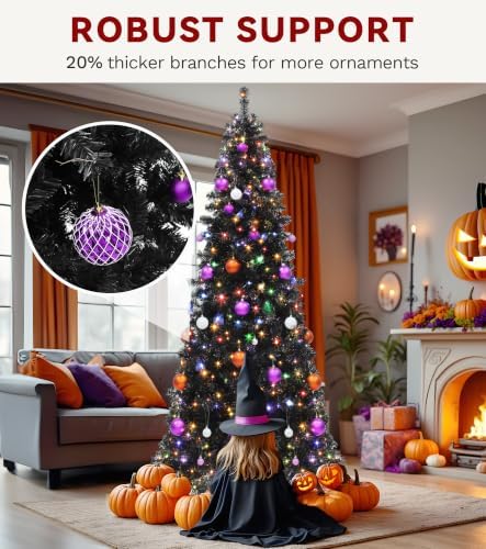 DWVO 7.5FT Pre-Lit Blck Pencil Christmas Tree with 350 Dual-Color LEDs