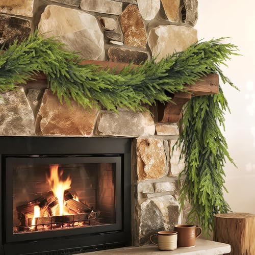 Artificial Christmas Norfolk Pine Garland for Mantle Decor (5 FT,2 PCS)