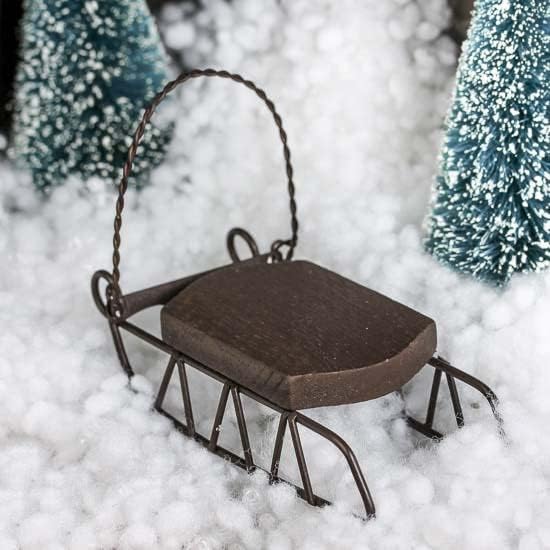 6 Mini Rustic Wood Sleds – 4" Metal & Wood Christmas Holiday Decorations