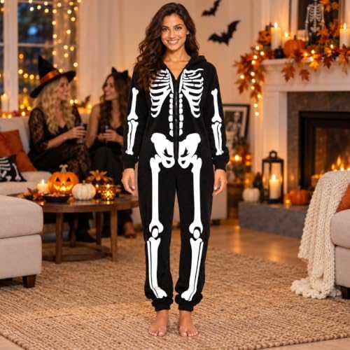 Just Love Women's Adult Onesie Skeleton Halloween Costume with Hood