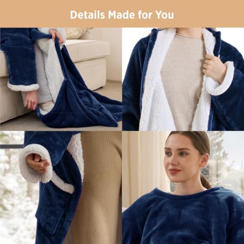 Bedsure Wearable Heated Blanket with Foot Pocket, 50x71+18", Navy Blue