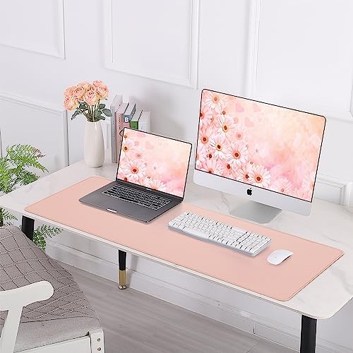 AFIING Cork Desk Mat 55" x 17", Dual-Sided Natural Cork & PU Leather Desk Pad, Non-Slip Waterproof Large Mouse Pad for Office, Home & Gaming (Pink)