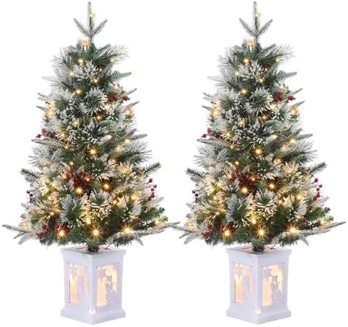 3ft Pre-Lit Artificial Mini Christmas Tree Set of 2, 78 LED Lights