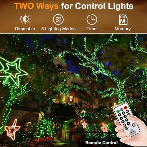 KNONEW 403FT 1000 LED Christmas String Lights Outdoor Green Wire Fairy Light 8 Modes & Timer Plug in Waterproof LED String Lights for Xmas Yard Tree Wedding Party Holiday Decorations(Green)
