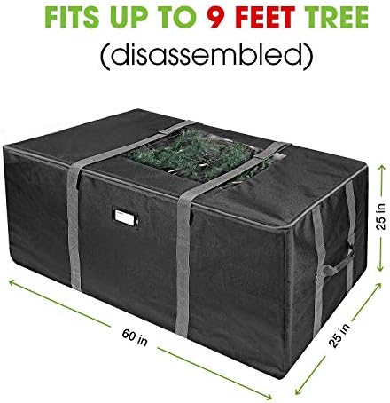 ProPik Rolling Christmas Tree Storage Bag, Fits Up to 9 Foot Tall Disassembled Trees, 25" X 25" X 60", Extra Large Heavy Duty Xmas Container with Wheels, Handles and Straps (Black)