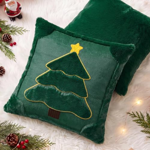 Softalker Green Christmas Pillow Covers 18x18 Set of 2, Winter Home Decor