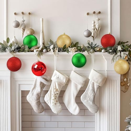 Jenaai 12 Pack Red Gold Green Large Christmas Ball Ornaments Set, 4 Inch