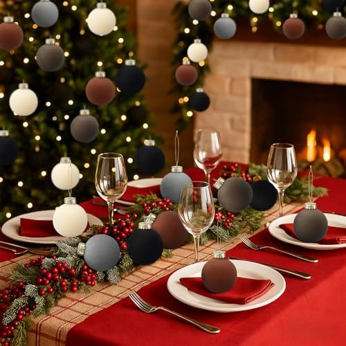 Gemscream 30 Pcs Velvet Christmas Balls, 3.15" Flocked Blue Ornaments,Brown