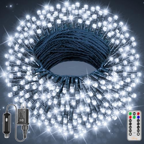 Ollny Christmas Lights 262FT 800LED, Plug-in Outside Tree Lights with Timer and 8 Modes, Remote Control Waterproof Dimmable Outdoor String Light for House Yard Patio Xmas Decorations(Cool White)