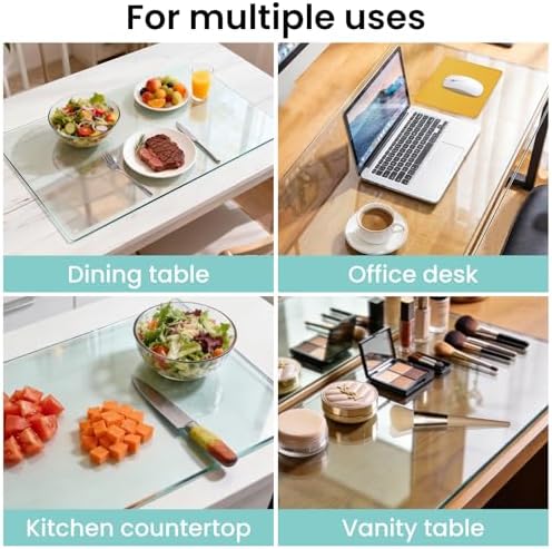 Tempered Glass Desk Pad to Protect Desk,Clear Office Desk Pad for Keyboard and Computer Monitor,Glass Desk Mat for Desktop Dry Erase,18 x 24 inch