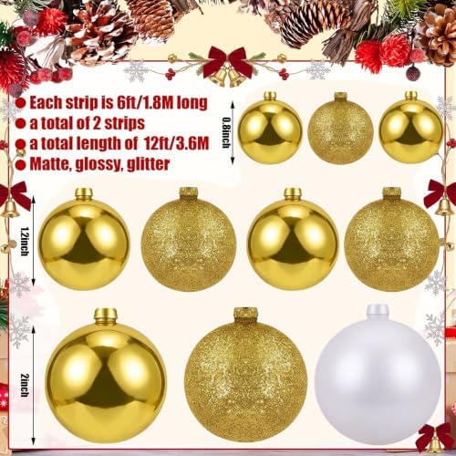 2 Pcs 6 ft Christmas Ball Ornament Garland, Mixed Gold, White