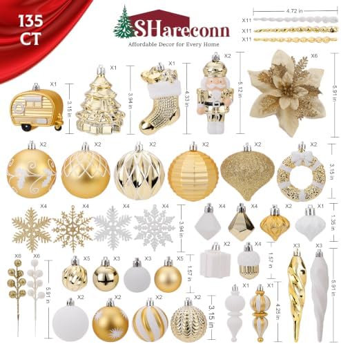 SHareconn 135Pcs Christmas Tree Ornaments Set, Christmas Tree Decorations