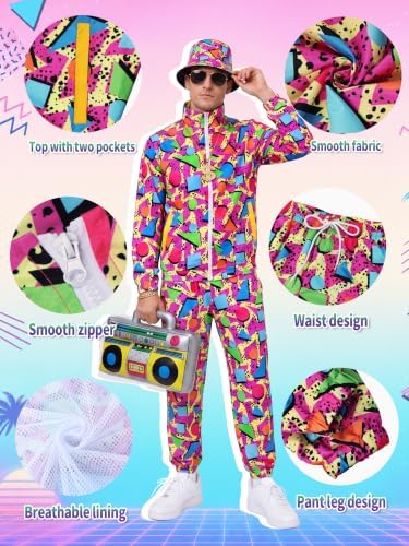 SOMSOC 80s 90s Hip-Hop Tracksuit Costume Set for Men Halloween Party