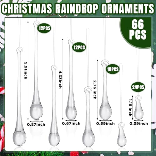 66 Pcs Crystal Glass Teardrop Christmas Ornaments, 4 Medium Size