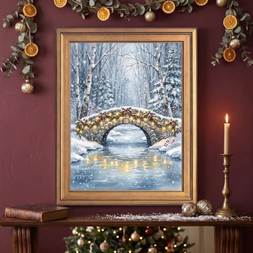 Framed Snowy Bridge Winter Art Print Gold Frame Inch 8x10