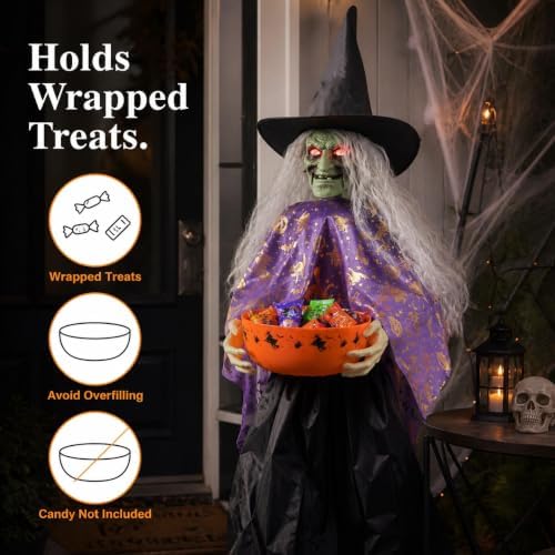 HOMELEX 57 in Animated Witch Candy Bowl, Sound Activated