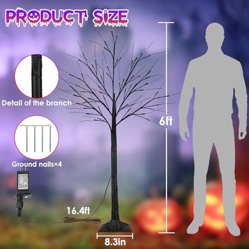2 Pack 6FT Lighted Black Halloween Tree with 288 LED Orange & Purple Lights