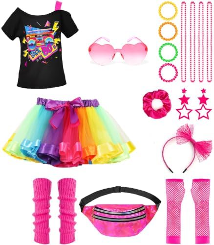 80s Outfit for Girls Kids 1980s Costume Accessories Set for Halloween Cosplay Party