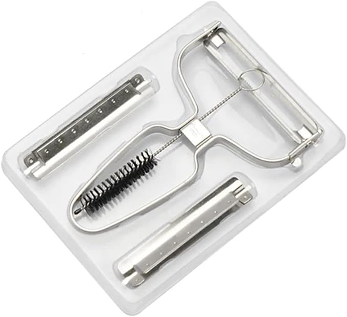 3-in-1 Stainless Steel Peeler with Interchangeable Blades – Vegetable Fruit Potato Peeler, Julienne Slicer, Grater with Serrated Blade – Swivel Self‑Adjusting Head, Dishwasher Safe Kitchen Tool(4pcs)