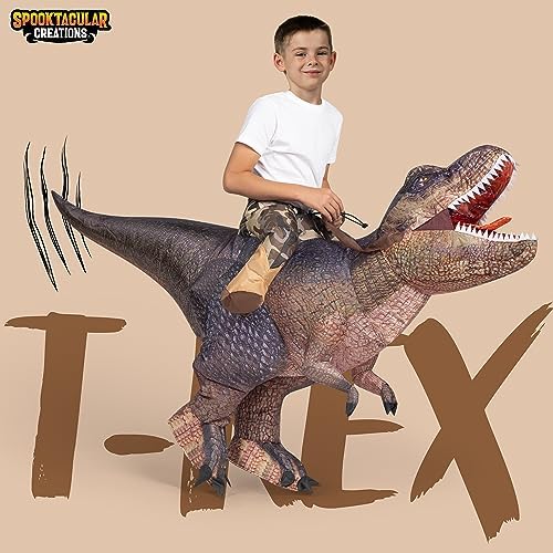 Spooktacular Creations Inflatable Dinosaur Costume Kids, T.rex Blow Up Costumes, Digital Printing Ride-On Dinosaur for Party