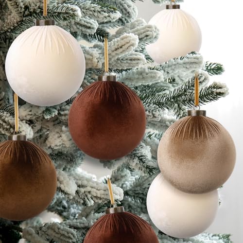 Liliful 12 Pcs Extra Large Velvet Christmas Balls Velvet Ornaments for Christmas Tree Flocked Shatterproof Xmas Tree Balls Bulk for Holiday Party Xmas Trees Hanging Decorations(6 Inch,Brown)