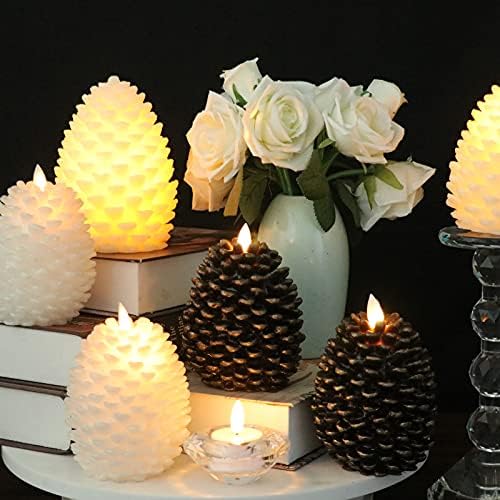 Wondise Pine Cone Flickering Flameless Candles with Remote and Timer