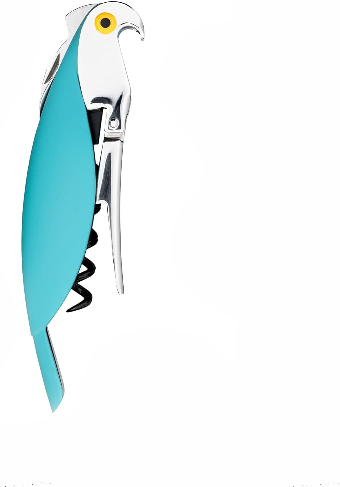 Alessi AAM32 AZ Parrot - Sommelier Design Corkscrew, Cast Aluminum and PC, Light Blue