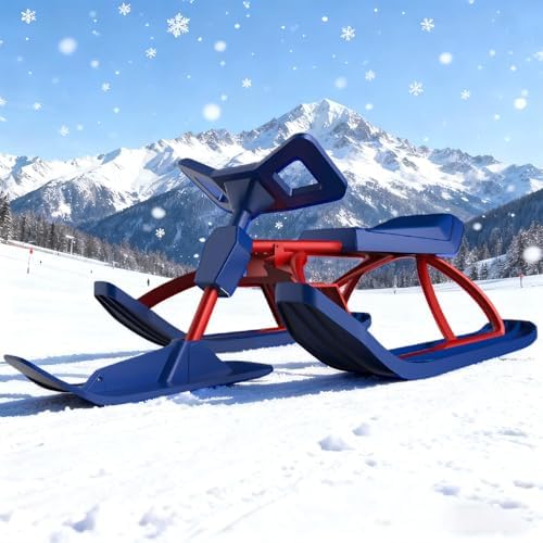 Snow Racer Sled/Snowracer Curve Snow Sledg, 100kg Capacity Heavy Duty Steel Frame Snow Sled, Kart Ski Sled Slider Board W/Steering Handle, for Adults and Children A
