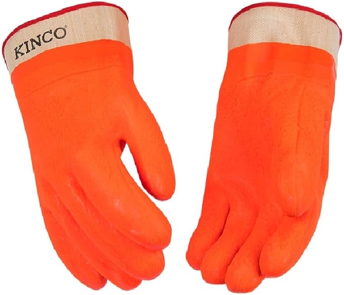 Kinco PVC Chemical Resistant Gloves, 10 Mil, Large, Orange, Pack of 3 Pairs