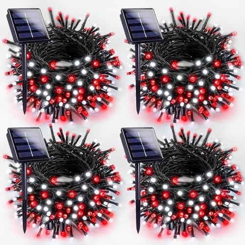 Solar Christmas Lights Outdoor 4 Pack 152FT 400 LED String Lights Red White
