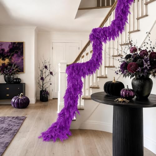 9Ft Halloween Cedar Garland,Purple Real Touch Soft Christmas Decorations