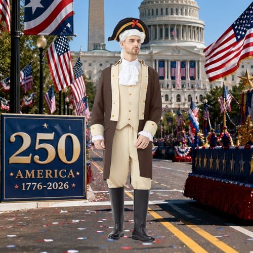 Mens Hamilton Costume 5PCS Colonial Washington Costume Adult Outfit