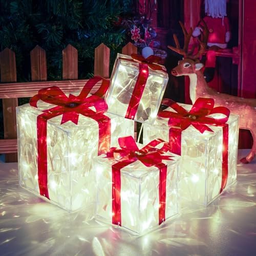 4 Pack Lighted Boxes Cool White Christmas Decorations