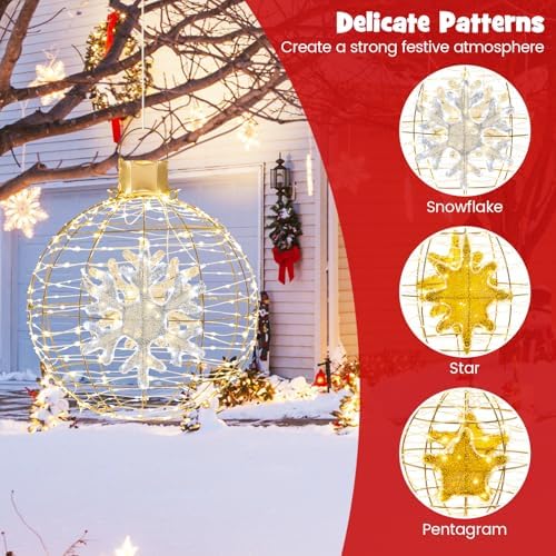 Tangkula 3 Pack Christmas LED Lighted Balls, Metal Sphere Globe Lights