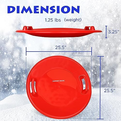 Slippery Racer Heavy-Duty Cold Resistant Downhill Pro Adults and Kids Plastic Outdoor Winter Saucer Disc Snow Sled with Handles-2 Pack (Red-2 Pack)