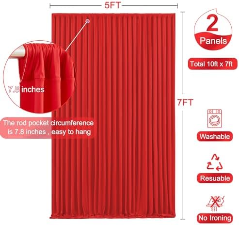 Red Backdrop Curtain for Parties Wedding Wrinkle Free Red Photo Curtains Backdrop Drapes Fabric Decoration for Birthday Party Baby Shower Christmas 5ft x 7ft,2 Panels