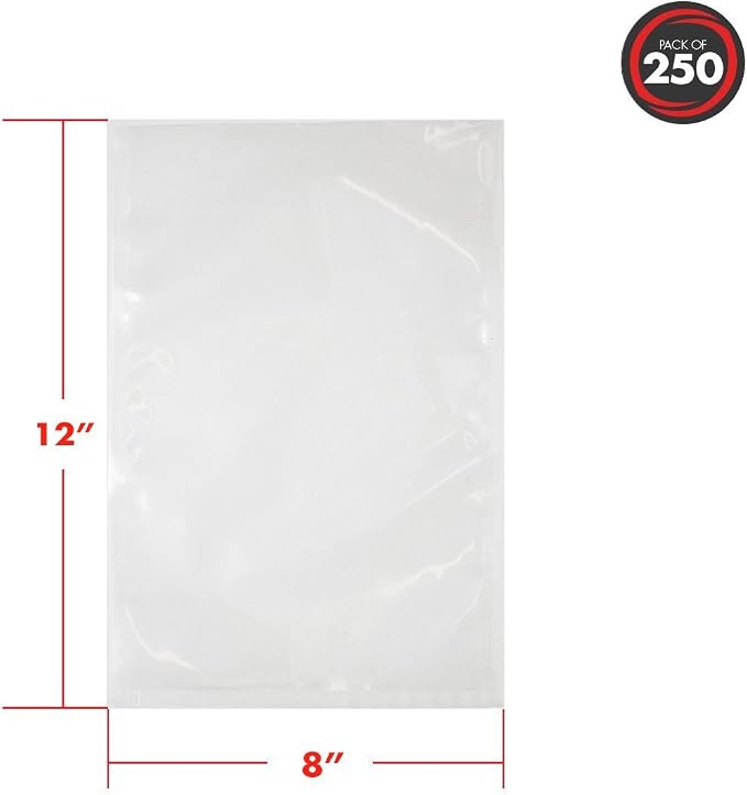 UltraSource - Chamber Machine Pouches 3 Mil Thickness, 8" x 12", Pack of 250 Vacuum Chamber Pouches, BPA-Free Pre-Cut Chamber Vacuum Sealer Bags with tear notch
