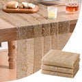 Artoid Mode 3PCCoffee Gold Gauze Table Runner 120 Inch 10FT, Glitter Metallic Foil Sheer Dining Wedding Anniversary Holiday Birthday Table Decor for Home Party