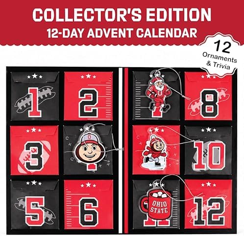 Ohio State Merch Buckeyes 12-Day Football Ornament Advent Calendar OSU Gift
