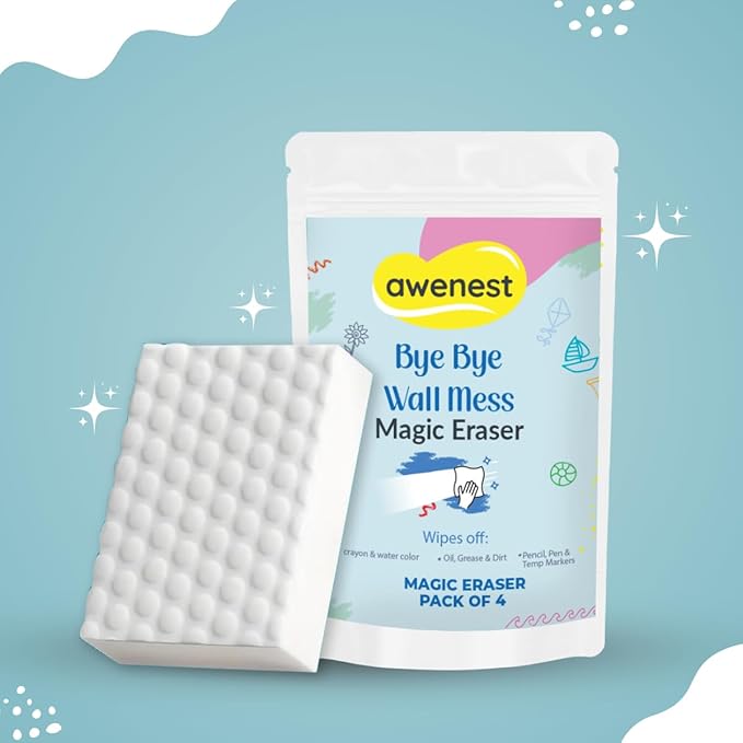Magic Eraser Cleaning Sponge- Pack of 4 | Chemical-Free, Multi-Purpose Wall & Stain Remover | Super Scrub for Kitchen, Bathroom, Walls, Shoes & More – Tough on Stains, Gentle on Surfaces