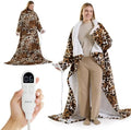 Bedsure Wearable Heated Blanket with Foot Pocket, 50x71+18", Leopard Print