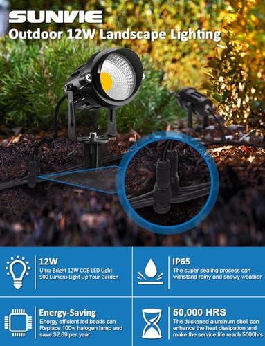 SUNVIE Low Voltage LED Landscape Lights Spot Lights with Connectors 10 Pack