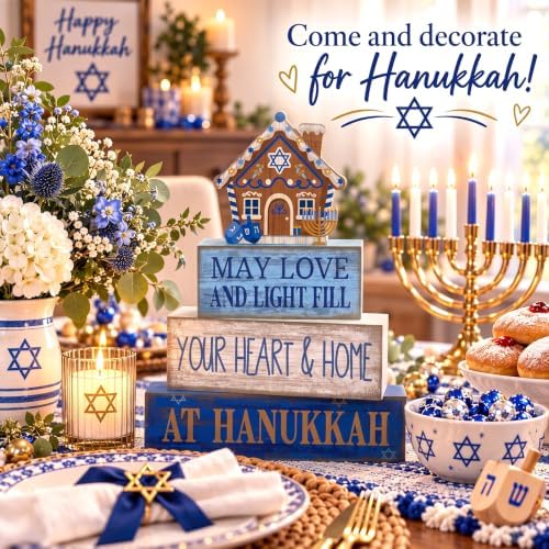 Lineshading 4 Pcs Table Decor for Home Shelf, Hanukkah Gingerbread House