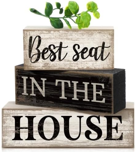 Moucuny 4 Pcs Bathroom Shelf Decor Sign Best Seat In The House Wooden Block